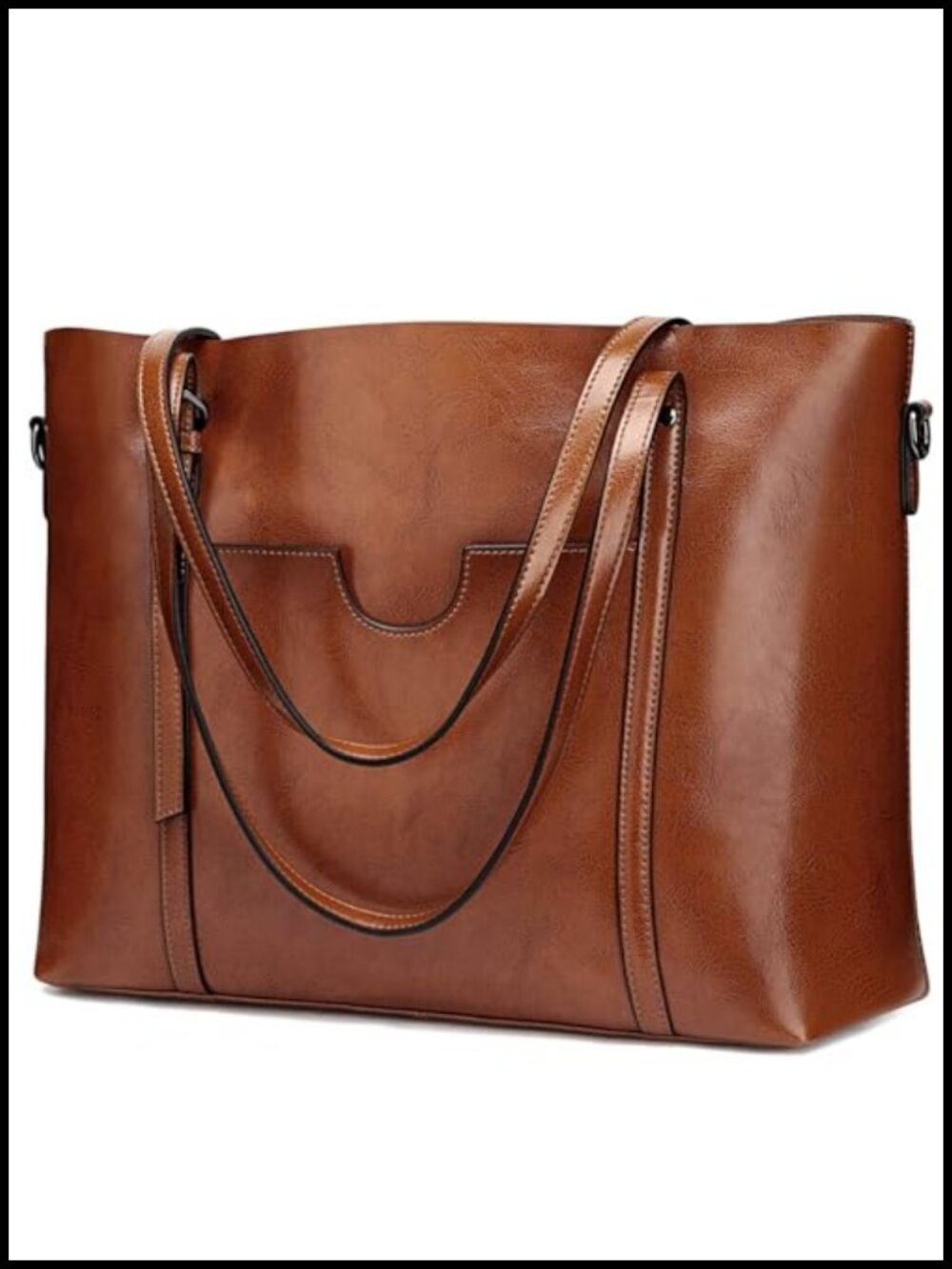 Genuine Leather Tote Satchel Top Handle Work Bag with Crossbody Strap